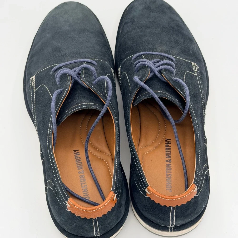Johnston & Murphy Mens 9.5M Luke Navy Blue Suede Derby Shoes Lace Up Casual Work